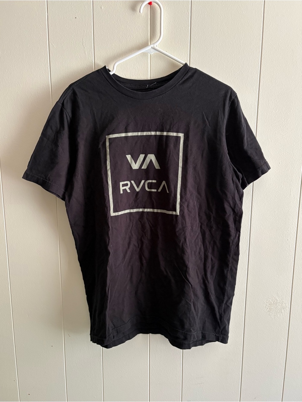 RVCA Black Short Sleeve Tee With White Logo
